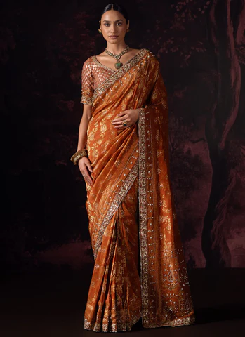Mustard Embroidered Saree